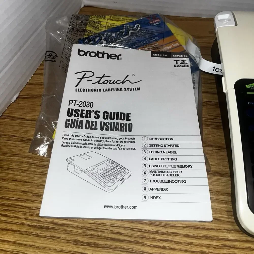 Brother P-touch PT-2030 Deluxe Desktop Labeler With New And Used Roll Power Cord